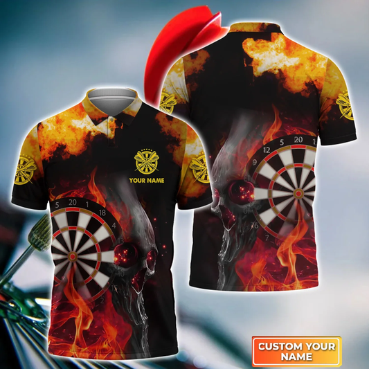 Fire Skull I Play Because I Like It Personalized Darts Button Polo
