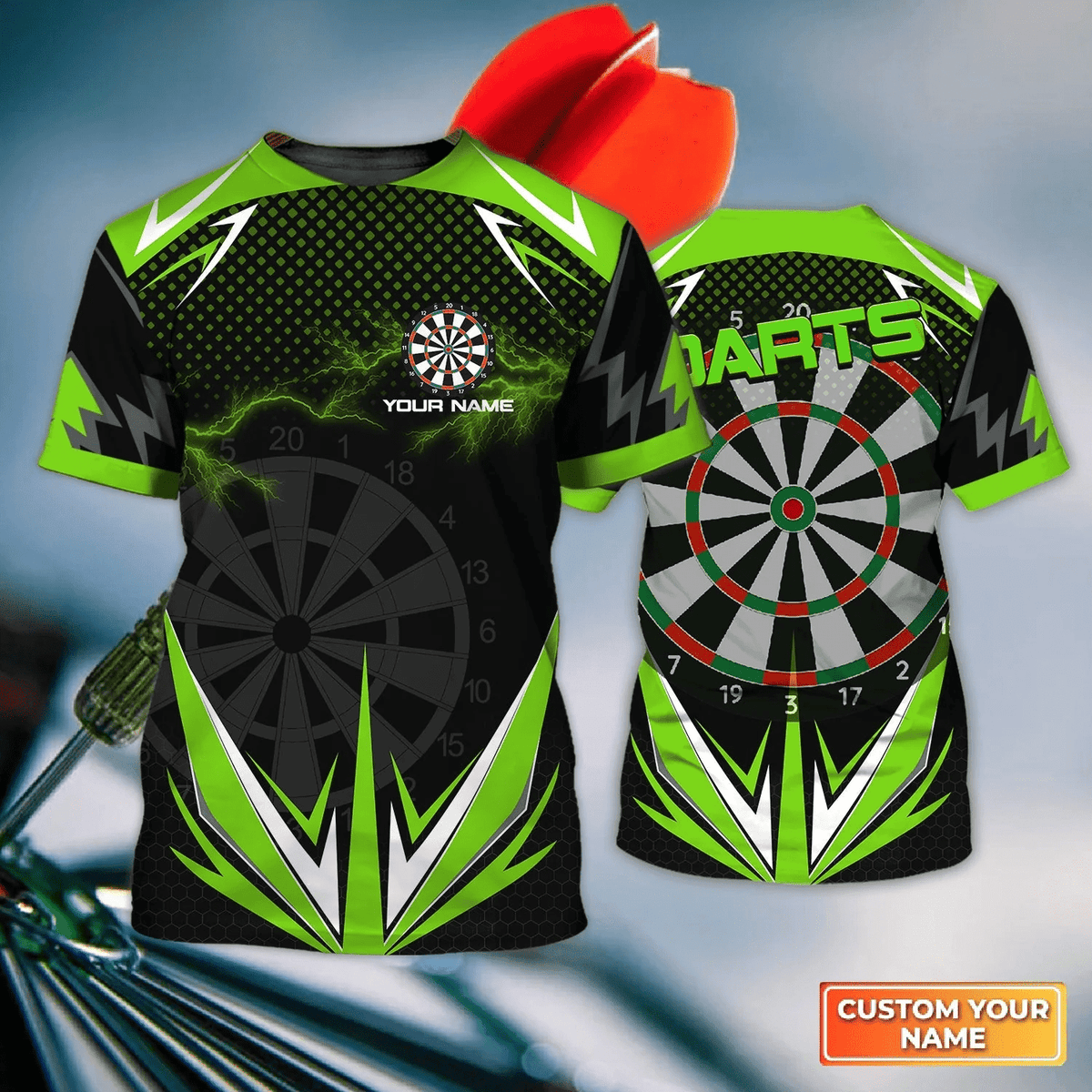 Green Lightning Personalized Darts Button Polo