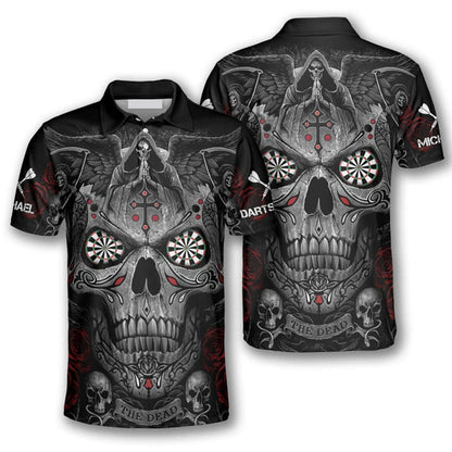 Grim Reaper Praying Cross Skull and Personalized Darts Button Polo
