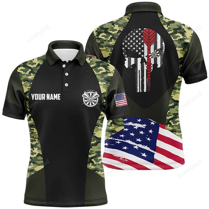 Camouflage Skull Texas Flag Personalized Darts Button Polo — Design 02