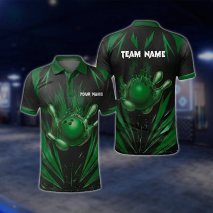 Black And Blue Custom Mens Team Bowling Polo Shirt, Custom Bowling Shirt For Team BZ0368