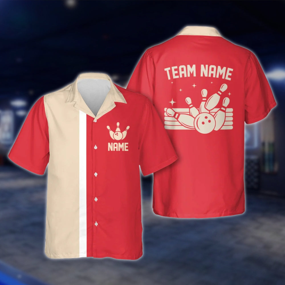 Red And Beige Custom Vintage Hawaiian Bowling Shirt For Men And Women, Custom Vintage Bowling Shirts For Team BE0010