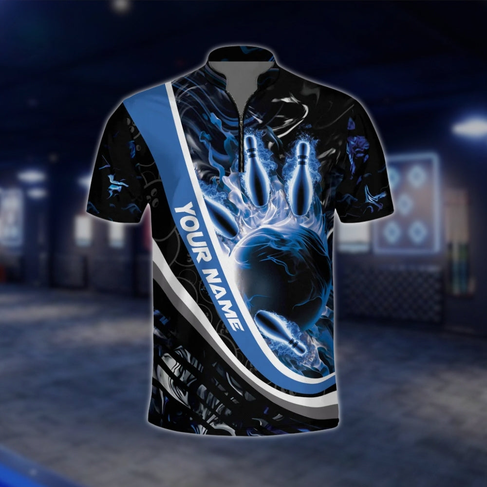 Custom Blue Flame Bowling Jersey For Mens, Custom Flame Bowling Shirts BZ0128