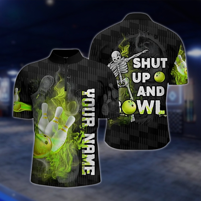 Personalized Shut Up And Bowl Skull Bowling Mens Jersey, Custom Name Skull Bowling Shirt BZ0792