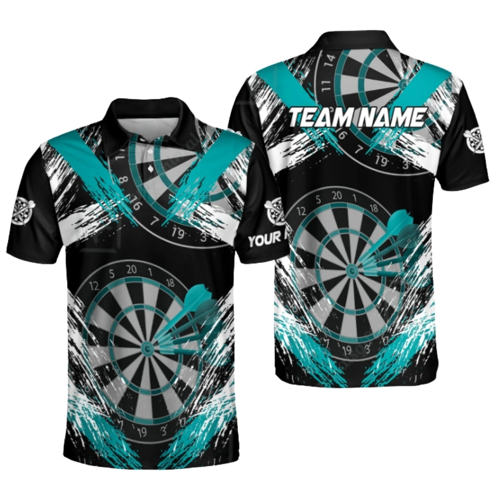 Team Dartboard Black Cyan Personalized Darts Button Polo