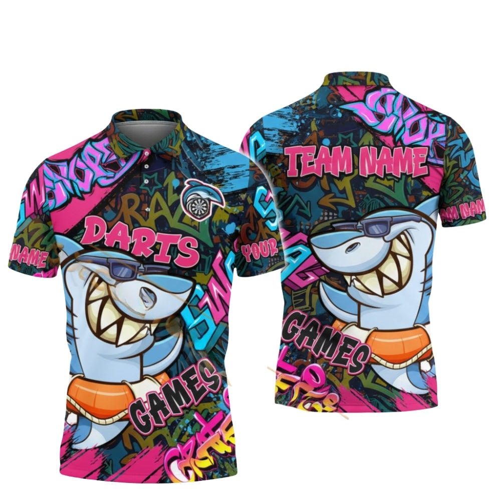 Funny Shark Graffiti Men's Personalized Darts Button Polo