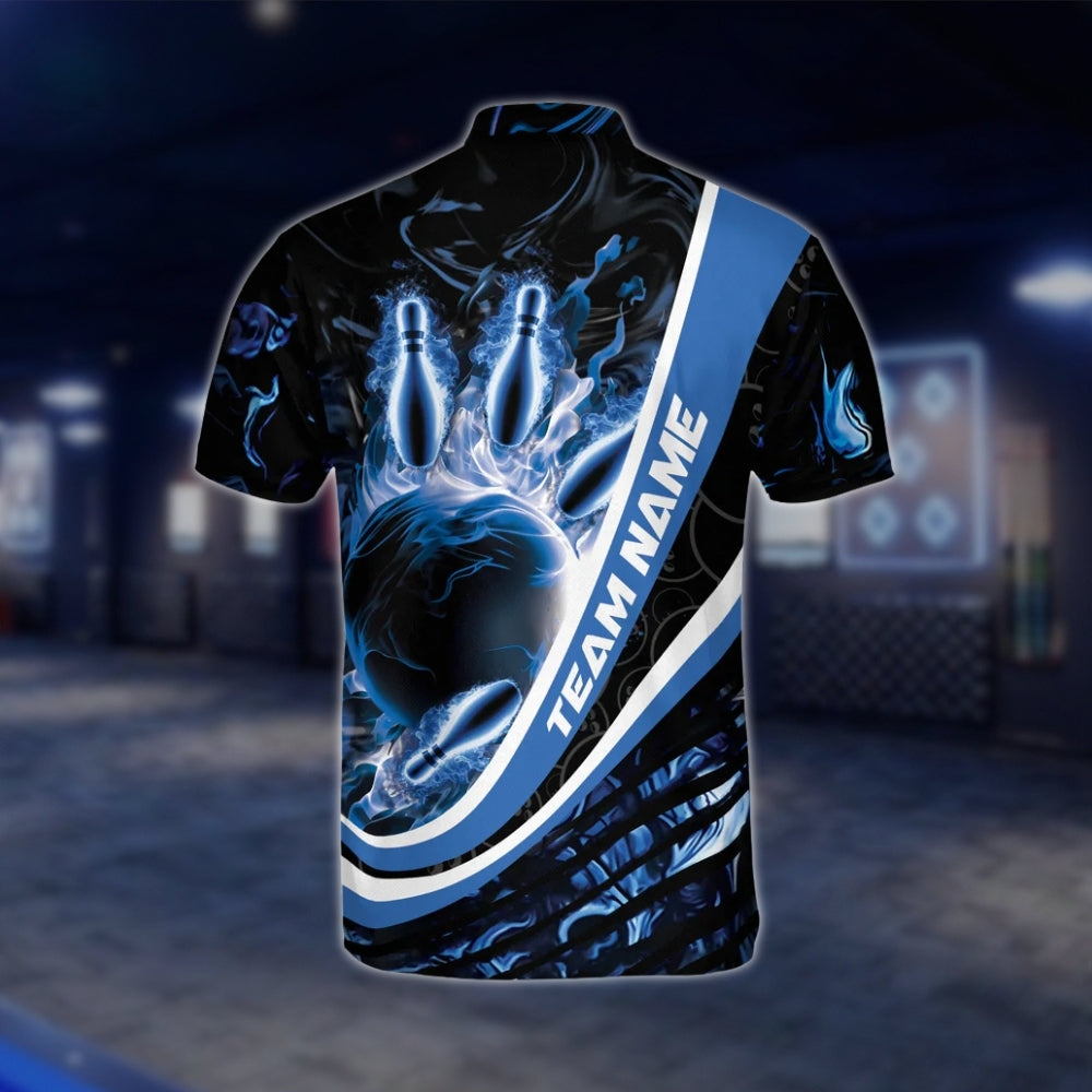 Custom Blue Flame Bowling Jersey For Mens, Custom Flame Bowling Shirts BZ0128