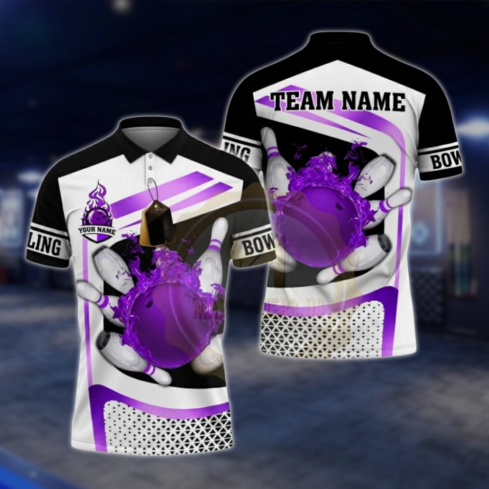 Personalized Fire Ball Men's Bowling Polo Shirt, Custom Flame Bowling Shirt For Team BZ0793