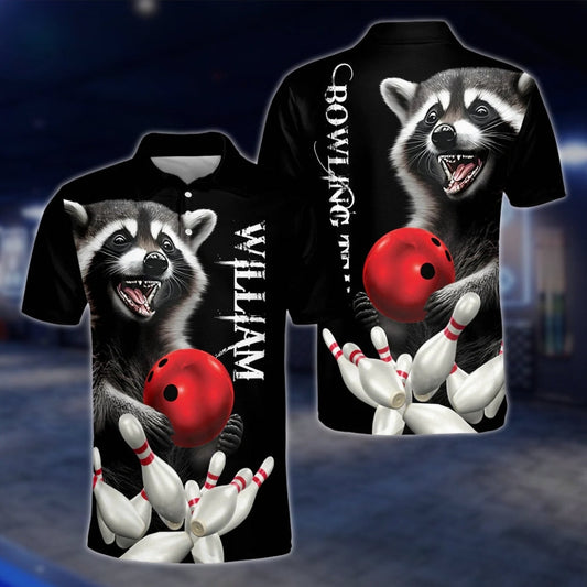 Custom Raccoon And Ball Bowling Polo Shirt Mens, Custom Raccoon Bowling Team Shirts BZ0245