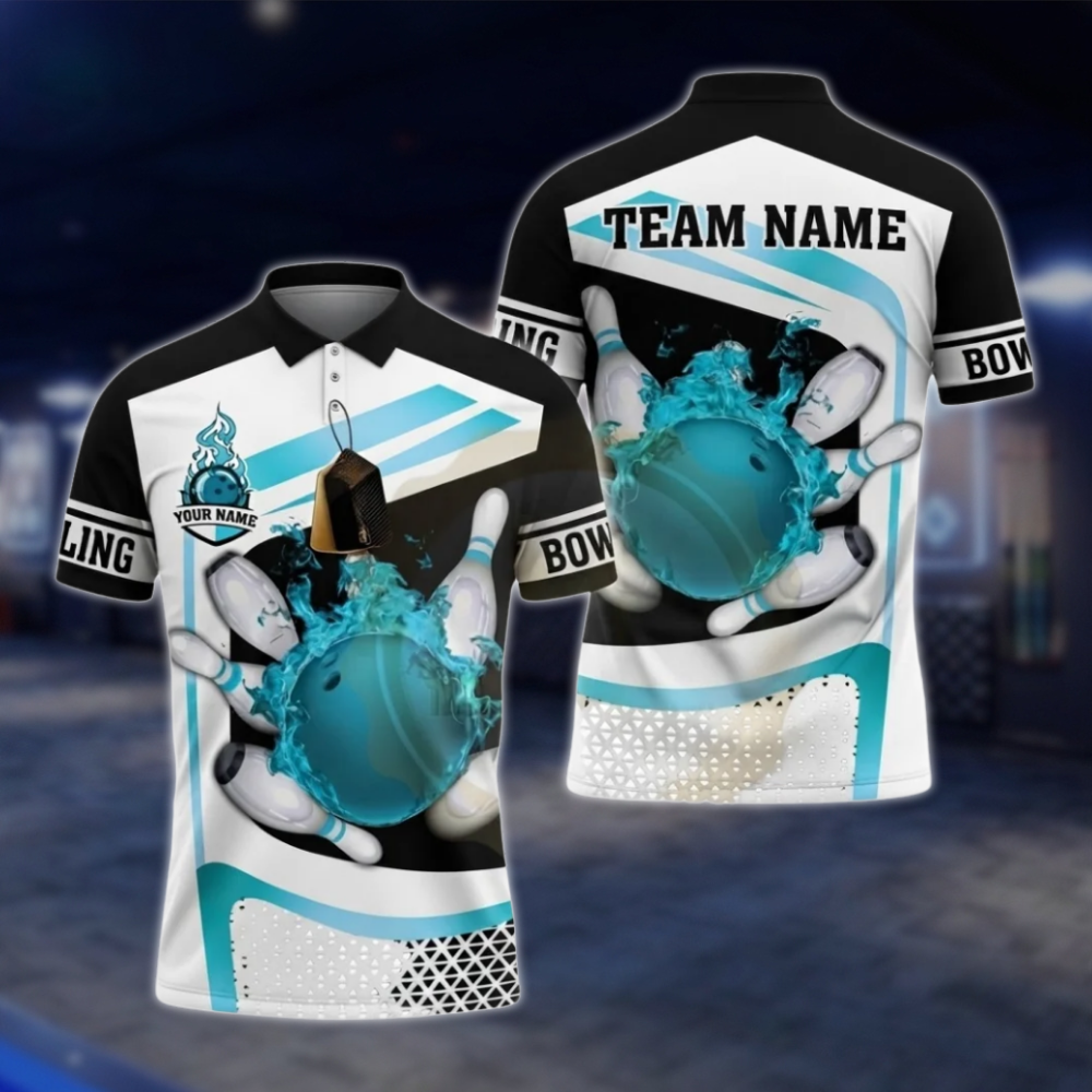 Personalized Fire Ball Men's Bowling Polo Shirt, Custom Flame Bowling Shirt For Team BZ0793