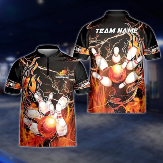 Custom Flaming Ball Bowling Jersey Mens, Custom Flame Bowling Team Shirts BZ0127