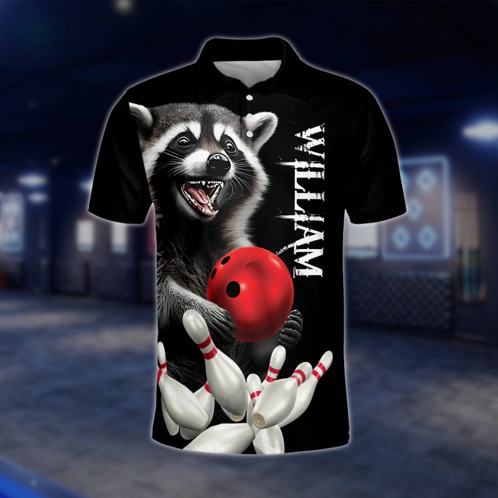 Custom Raccoon And Ball Bowling Polo Shirt Mens, Custom Raccoon Bowling Team Shirts BZ0245