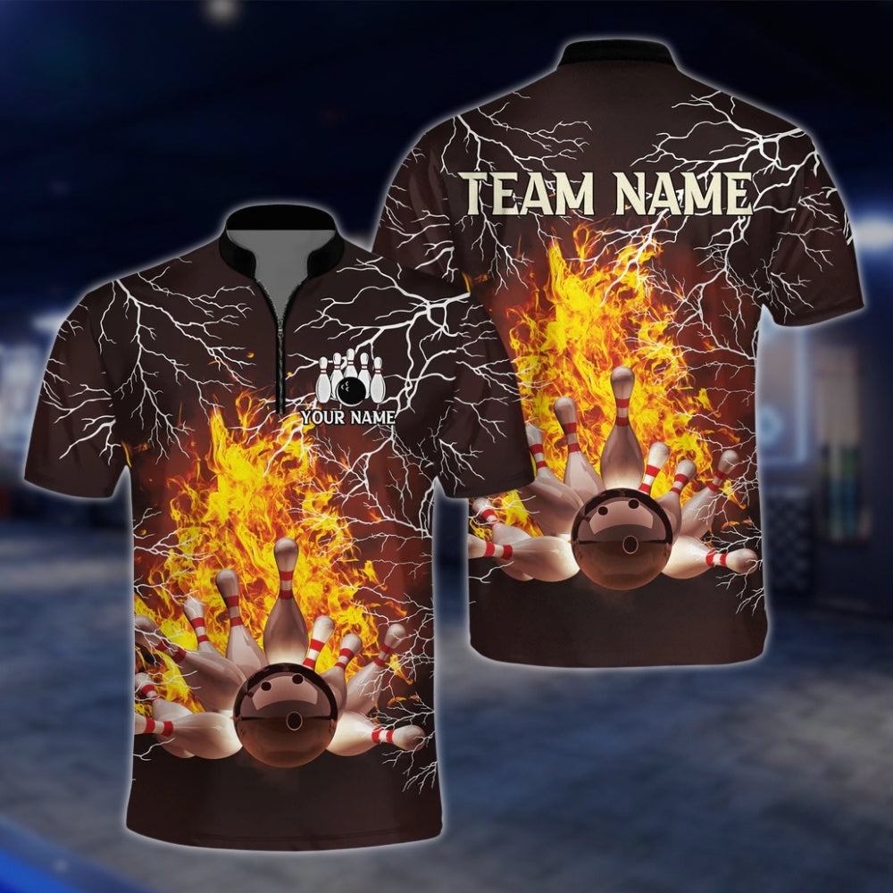 Fire Thunder Custom Bowling Jersey For Mens, Custom Flame Bowling Shirts For Team BZ0126
