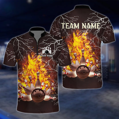 Fire Thunder Custom Bowling Jersey For Mens, Custom Flame Bowling Shirts For Team BZ0126
