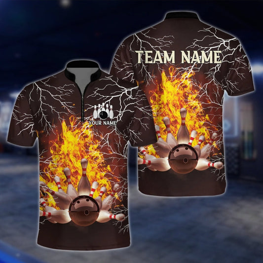 Fire Thunder Custom Bowling Jersey For Mens, Custom Flame Bowling Shirts For Team BZ0126