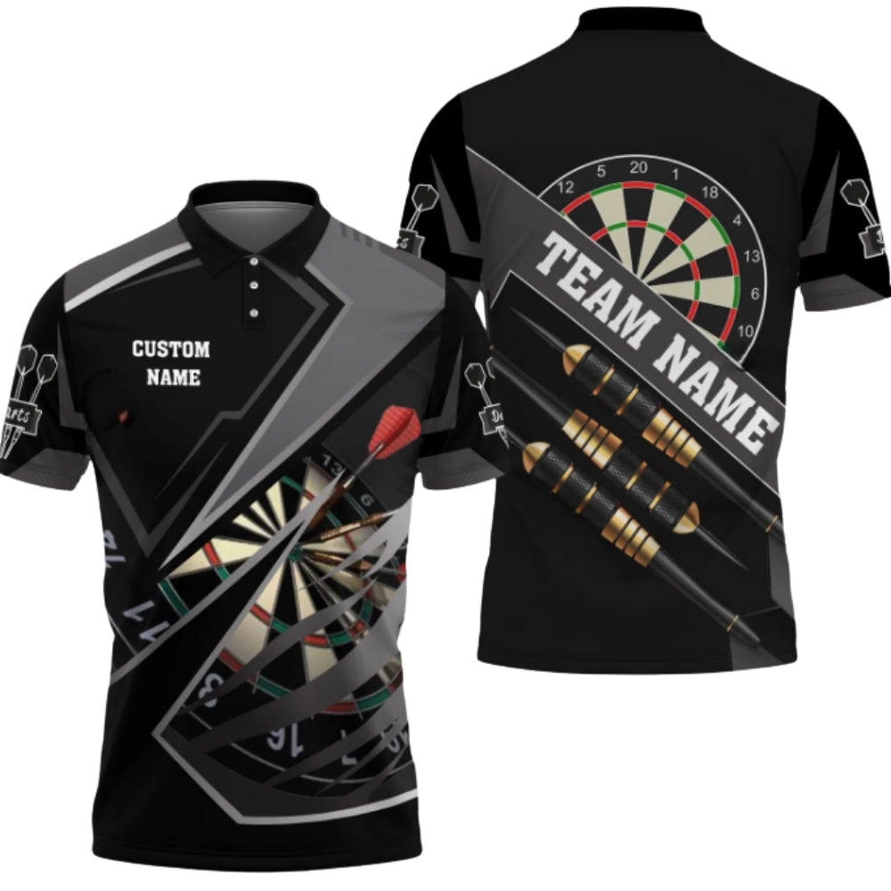 Team Black and Grey Personalized Darts Button Polo