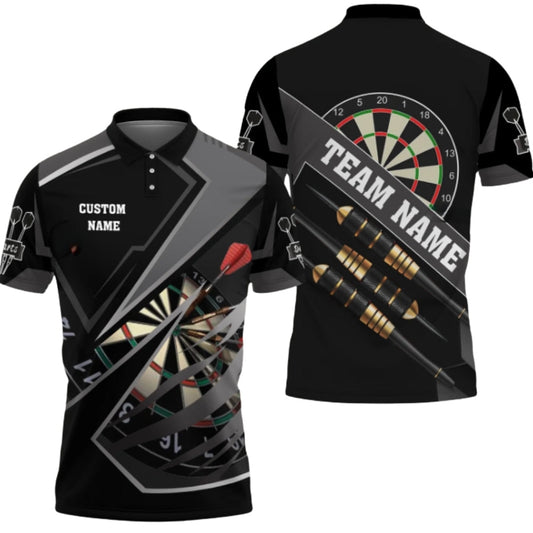 Team Black and Grey Personalized Darts Button Polo