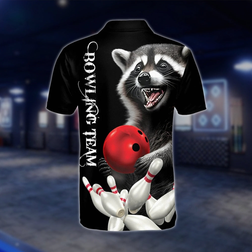 Custom Raccoon And Ball Bowling Polo Shirt Mens, Custom Raccoon Bowling Team Shirts BZ0245