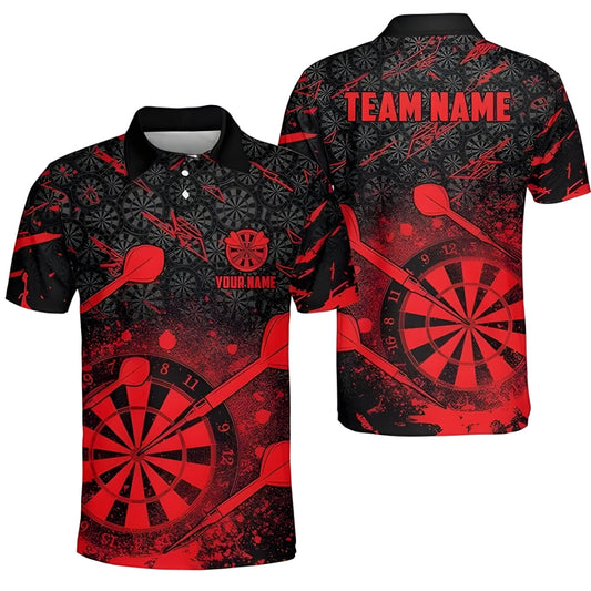 Black Red Team Mens Personalized Darts Button Polo
