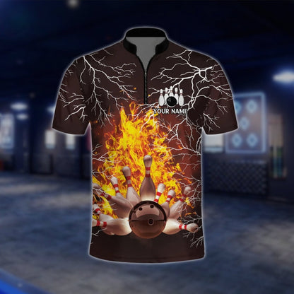 Fire Thunder Custom Bowling Jersey For Mens, Custom Flame Bowling Shirts For Team BZ0126