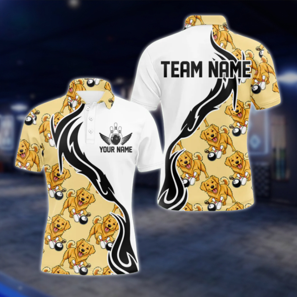 Golden Retriever Custom Mens Bowling Polo Shirt, Custom Dog Lover Bowling Team Shirts BZ0485