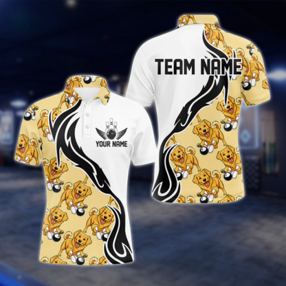 Golden Retriever Custom Mens Bowling Polo Shirt, Custom Dog Lover Bowling Team Shirts BZ0485