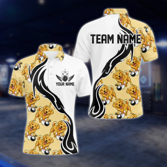 Golden Retriever Custom Mens Bowling Polo Shirt, Custom Dog Lover Bowling Team Shirts BZ0485