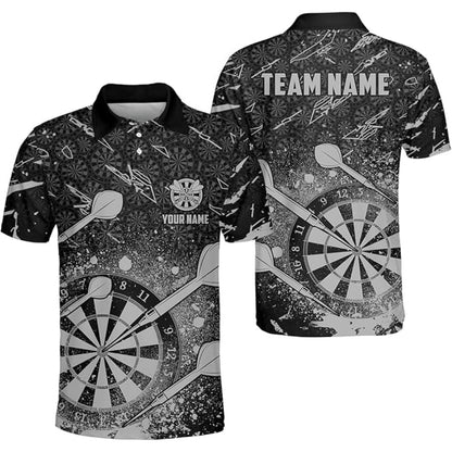 Black Red Team Mens Personalized Darts Button Polo