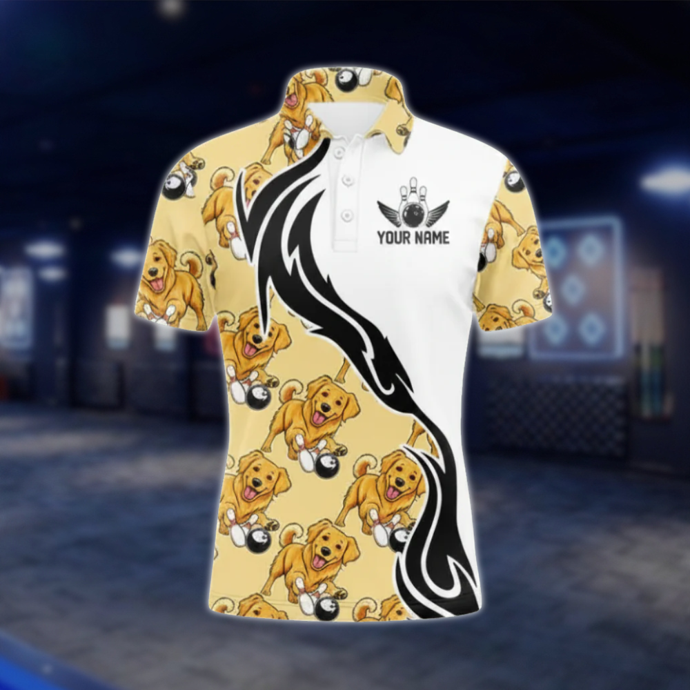 Golden Retriever Custom Mens Bowling Polo Shirt, Custom Dog Lover Bowling Team Shirts BZ0485