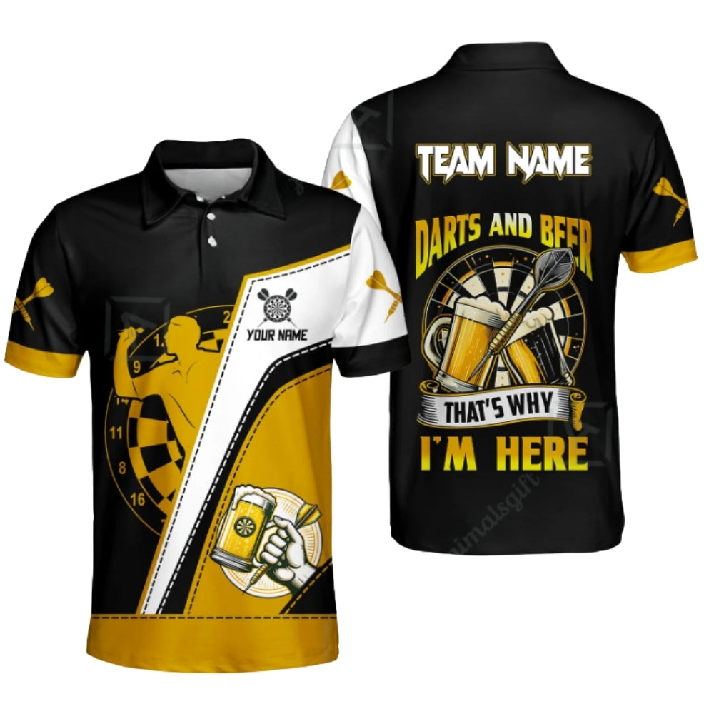 And Beer That's Why I'm Here Black Yellow Mens Personalized Darts Button Polo