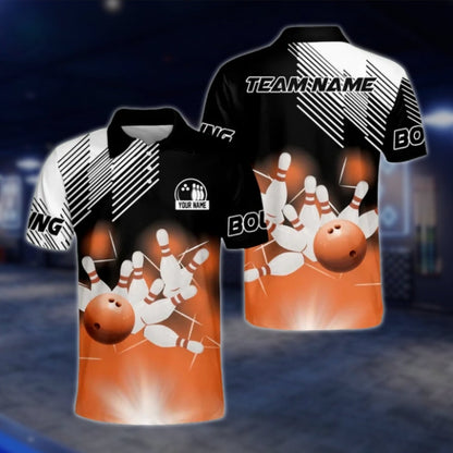 Custom Team Blue Black White Bowling Mens Polo Shirt, Custom Bowlong Shirts BZ0164