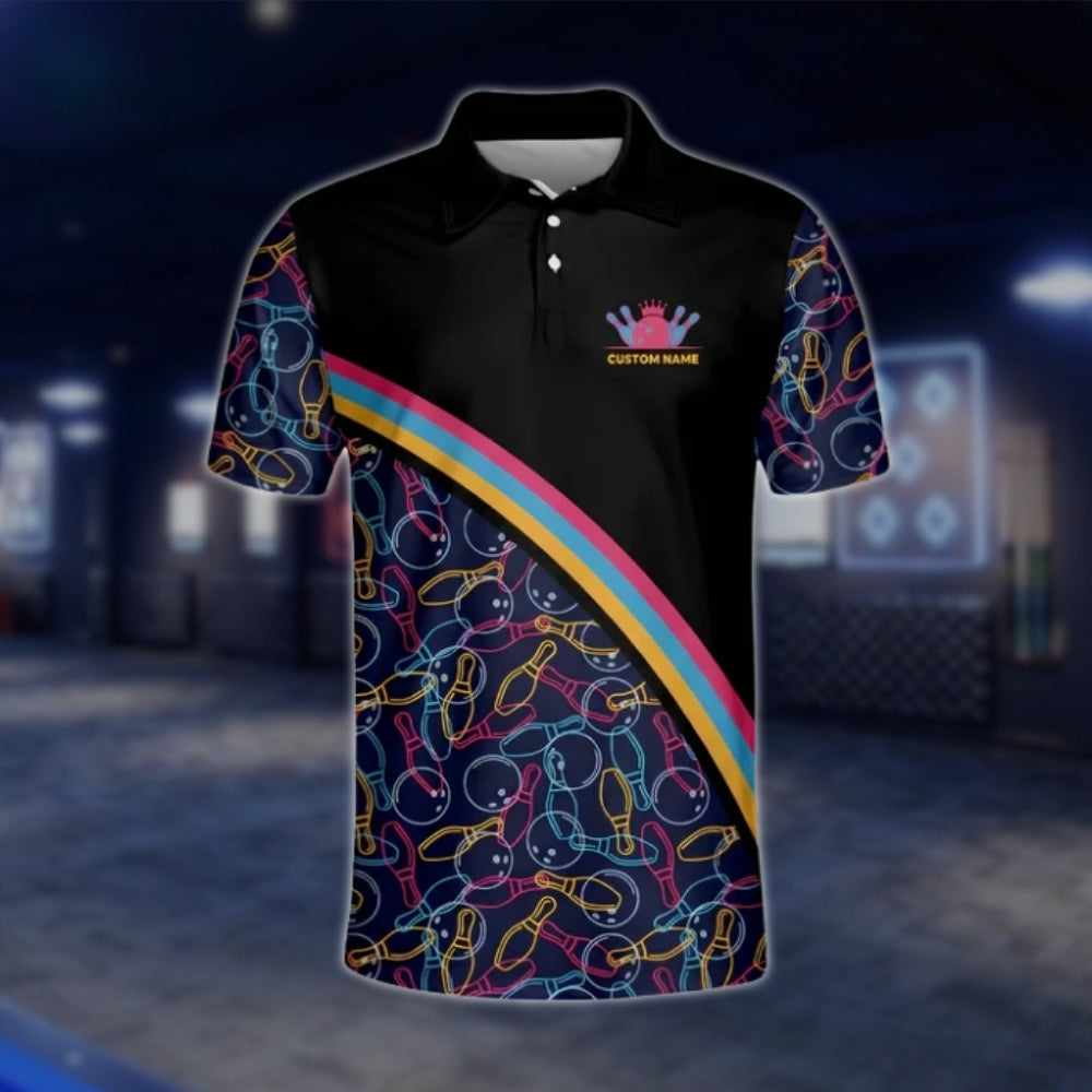 My Mind's In The Gutter But My Ball Aren't Custom Colorful Pattern Bowling Polo Shirt For Mens, Custom Funny Bowling Shirts BM0022
