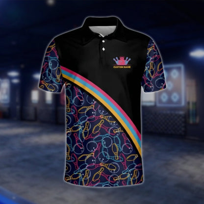 My Mind's In The Gutter But My Ball Aren't Custom Colorful Pattern Bowling Polo Shirt For Mens, Custom Funny Bowling Shirts BM0022