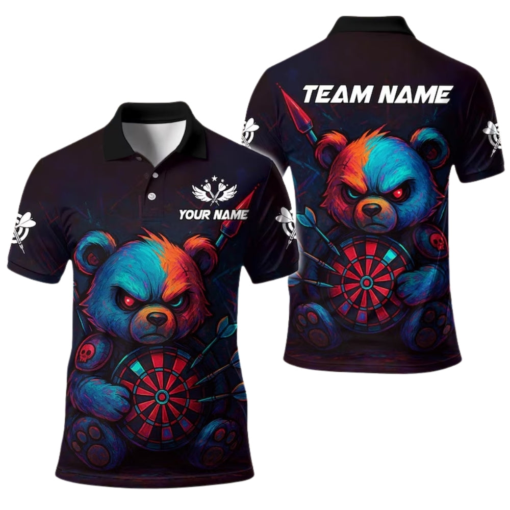 Bear Graffiti Men Personalized Darts Button Polo — Design 02