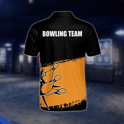 Custom Team Orange Black Bowling Polo Shirt For Mens, Custom Bowling Shirts BM0051