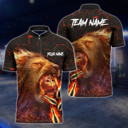 Personalized Lion Flame Blue Bowling Polo Shirt For Men, Custom Lion Bowling Shirt For Team BZ0731