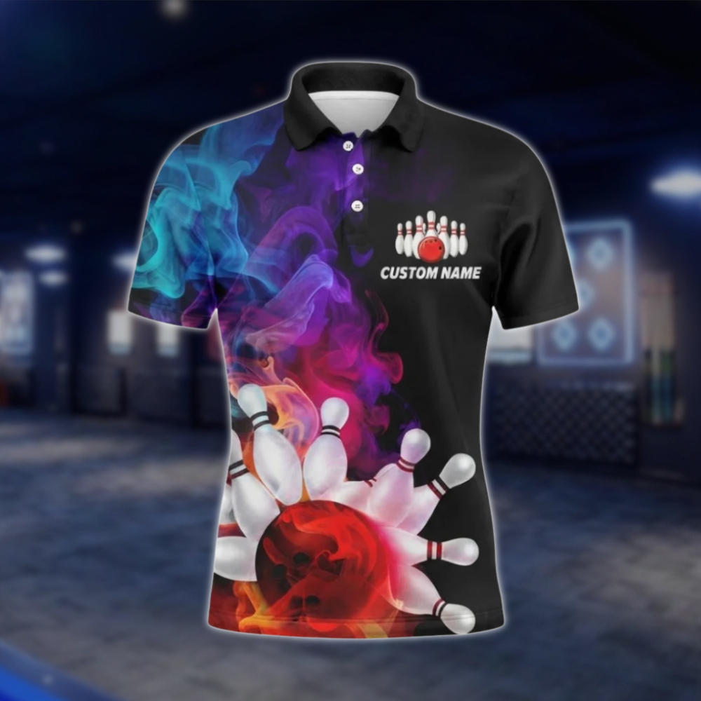 Personalized Team Colorful Smoke Bowling Polo Shirt Men, Custom Bowling Team Shirts BZ0807