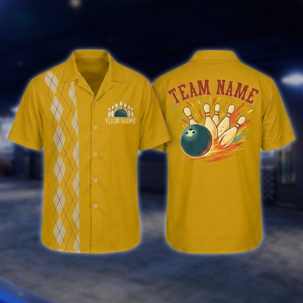 Personalized Argyle Navy Retro Bowling Hawaiian Shirt For Men, Custom Retro Bowling Shirt For Team BZ0797