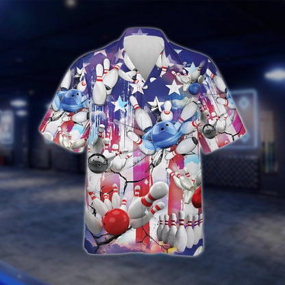 American Flag Red White Blue Bowling Hawaiian Shirt For Men And Women, Patriotic Bowling Shirts For 4th Of July BZ0232