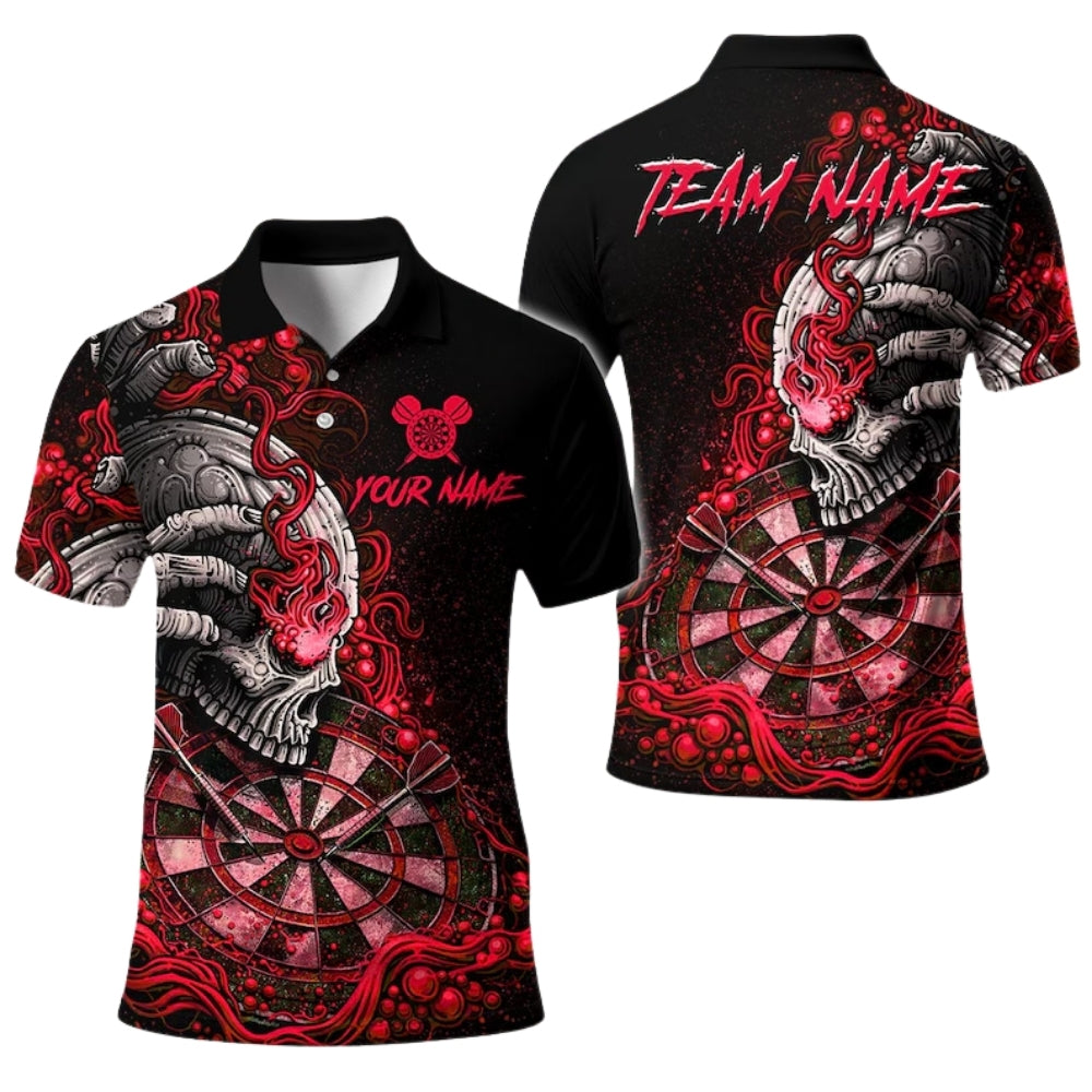 Skull Flaming Black and Green Men's Personalized Darts Button Polo