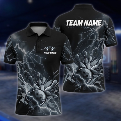Personalized Purple Thunder Bowling Polo Shirt For Men, Custom Thunder Bowling Team Shirt BZ0876