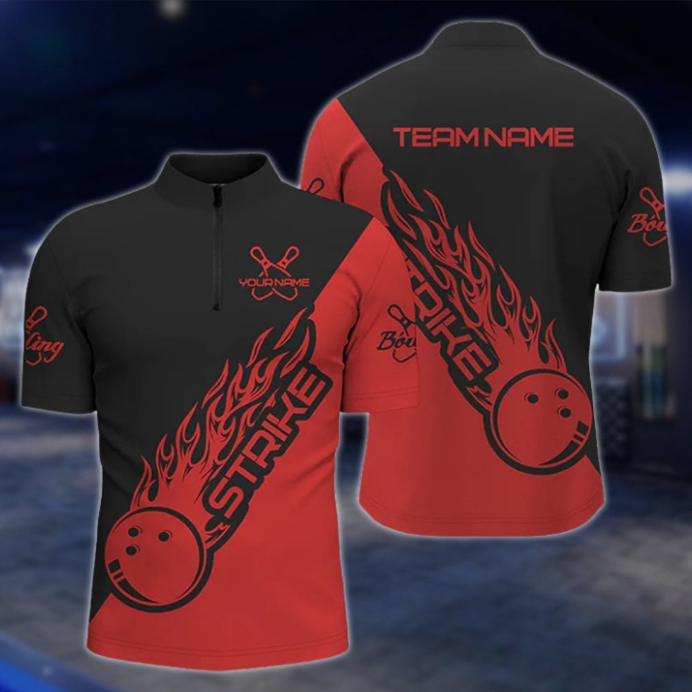Custom Flame Ball Red Black Bowling Jersey For Mens, Custom Flame Bowling Team Shirts SO0534