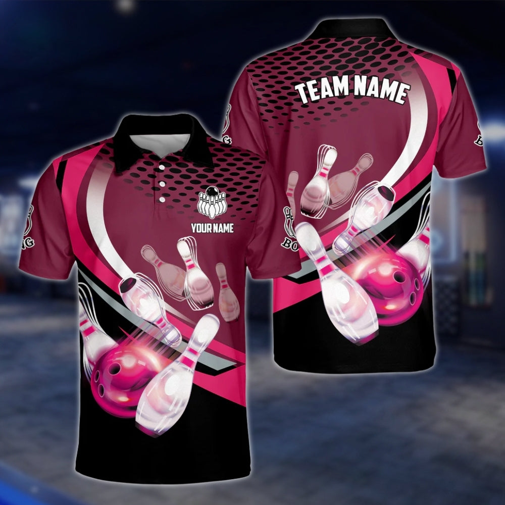 Men's Custom Team Red Black Bowling Polo Shirt, Custom Bowling Shirts For Team BZ0125