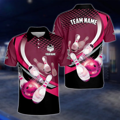 Men's Custom Team Red Black Bowling Polo Shirt, Custom Bowling Shirts For Team BZ0125