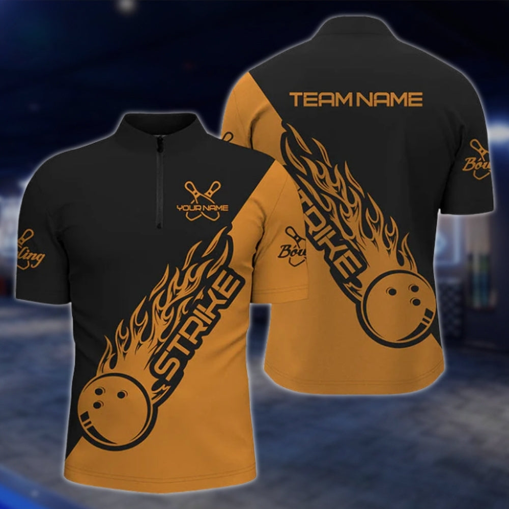 Custom Flame Ball Red Black Bowling Jersey For Mens, Custom Flame Bowling Team Shirts SO0534
