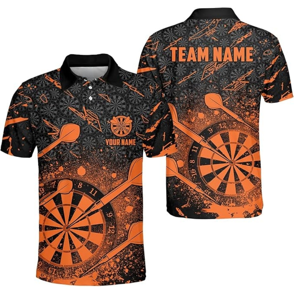 Black Red Team Mens Personalized Darts Button Polo