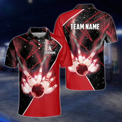 Custom Black And Red Bowling Team Polo Shirt, Custom Bowling Shirts BZ0124