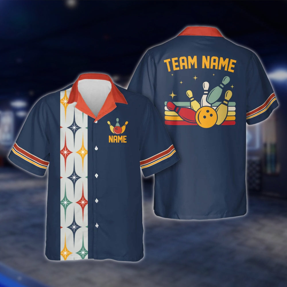 Custom Starburst Retro Bowling Hawaiian Shirt For Men Women, Custom Retro Bowling Team Shirts BE0014
