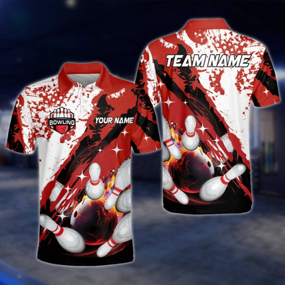 Custom Team Red White Black Men's Bowling Polo Shirt, Custon Bowling Shirts BO0341