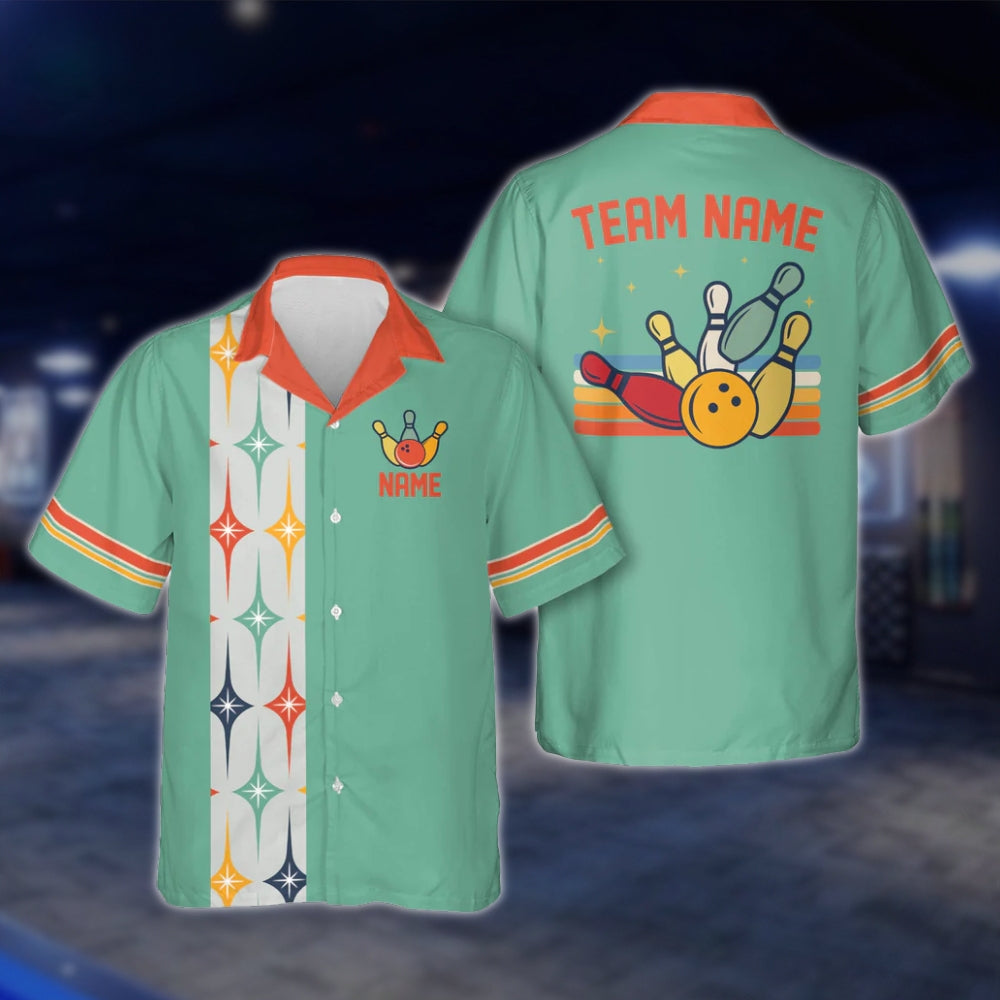 Custom Starburst Retro Bowling Hawaiian Shirt For Men Women, Custom Retro Bowling Team Shirts BE0014